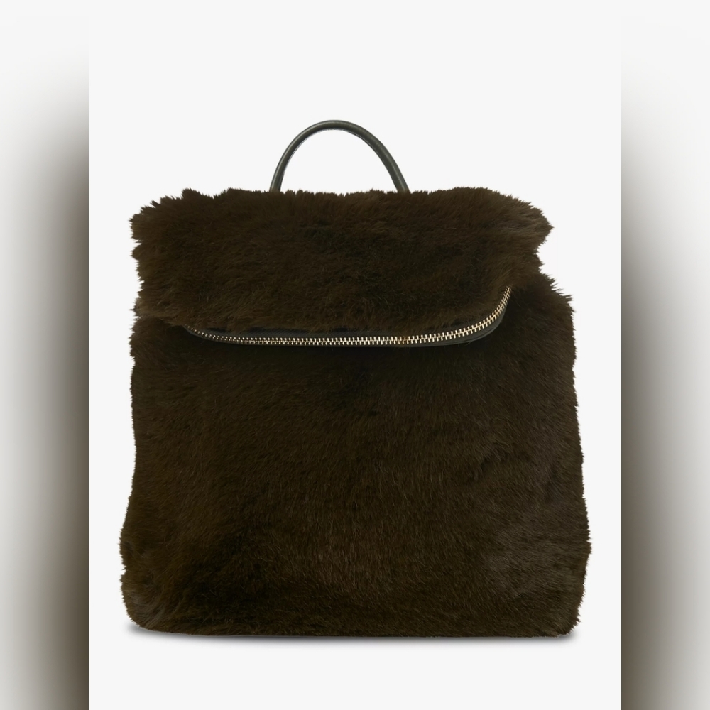 Whistles Mini Backpack Verity Faux Fur Leather Khaki